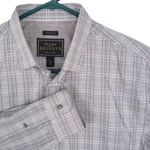 Jos. A. Bank Reserve Button Down Mens Large Grey Glen Plaid Tailored Fit Cotton